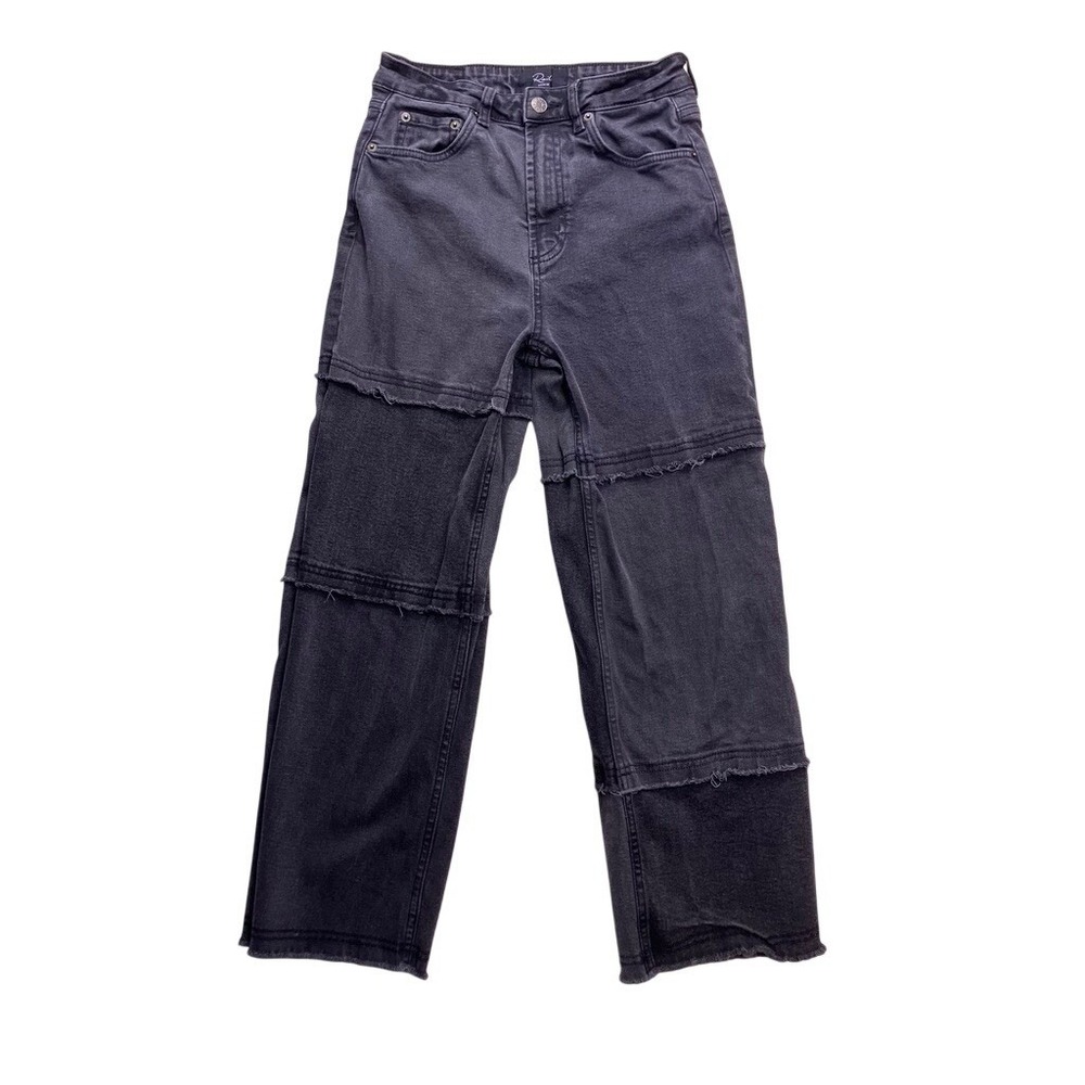 Rails The Getty Crop Womens Size‎ 27 Black Patchwork High Rise Wide Leg Jeans